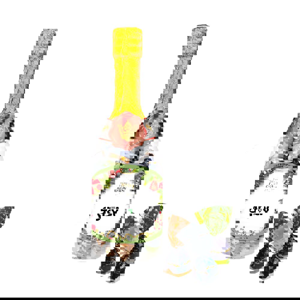 Champagnerflasche mit Schokoladen Pralinen Champagnerflasche mit Schokoladen Pralinen