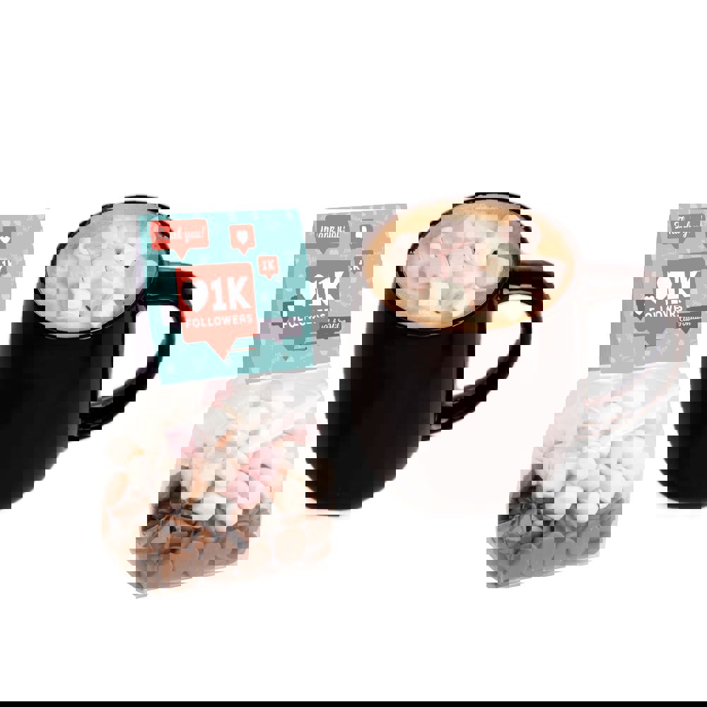 Blockbeutel mit Topkarte und heißer Schokoladenmischung